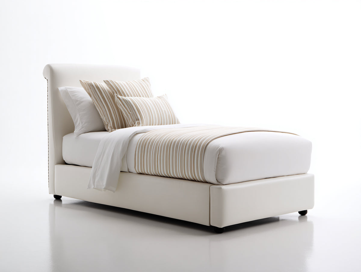 Lit simple - Similicuir-Bois - 207 x 107 x 98 cm - Blanc cassé - Style contemporain