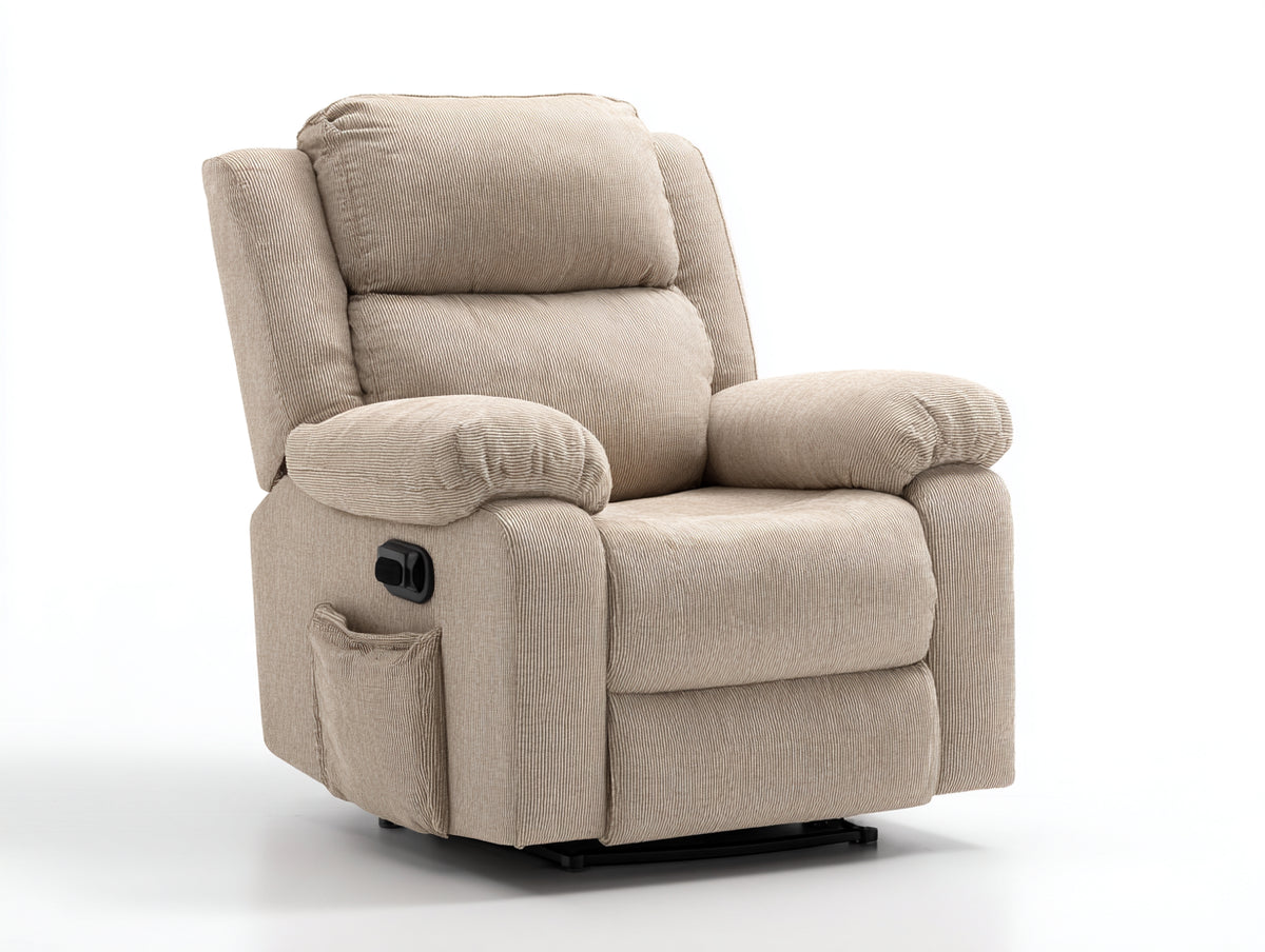 Fauteuil relax - Velours côtelé - 98 x 96 x 105 cm - Beige - Style contemporain