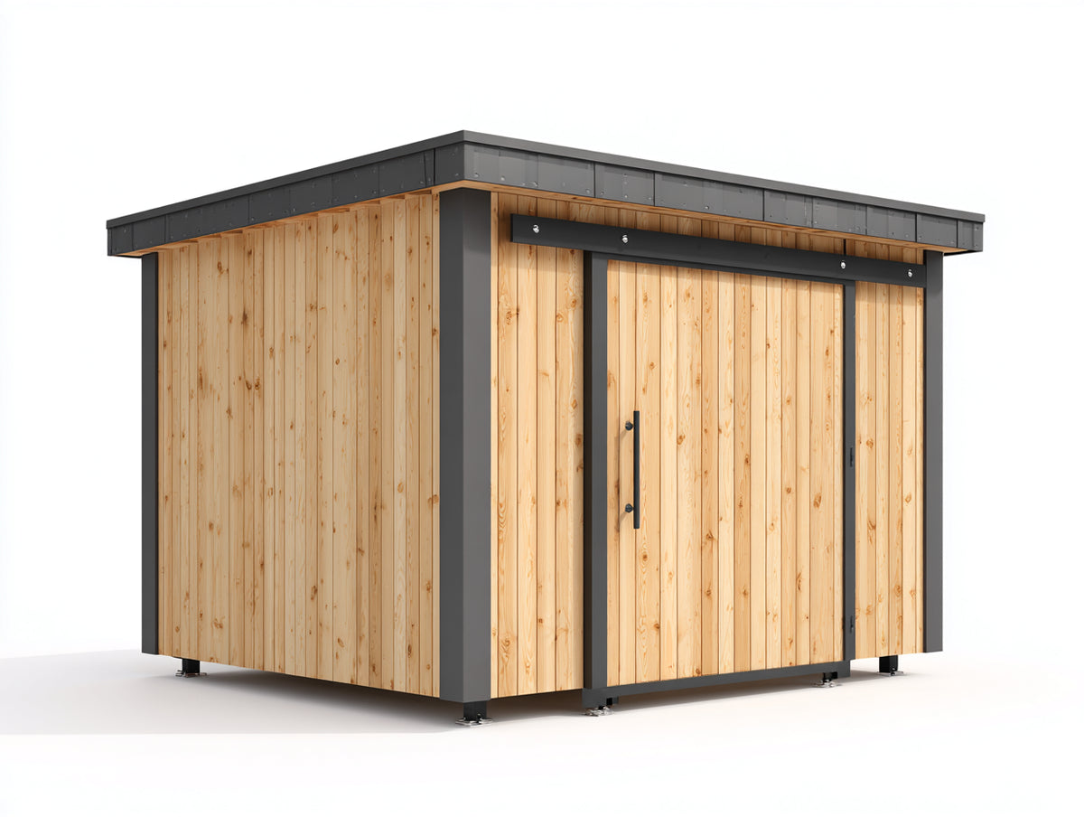 Abri de jardin - Bois-Métal - 240 x 200 x 215 cm - Bois naturel-Gris anthracite - Style moderne