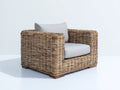 Fauteuil de jardin-Rotin tressé-Tissu-Bois-92x86x80 cm-Brun grisé-Gris clair-Style naturel contemporain