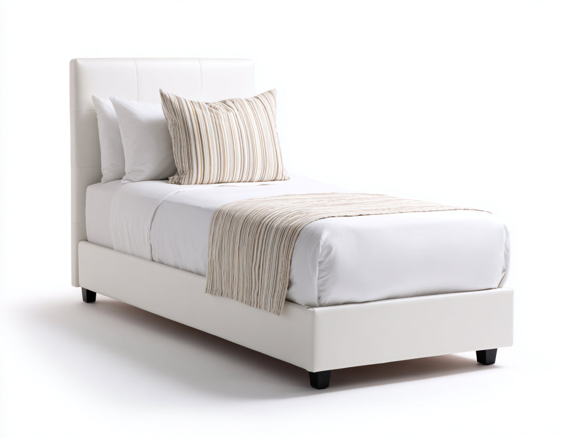 Lit simple - Similicuir-Bois - 208 x 108 x 110 cm - Blanc - Style moderne