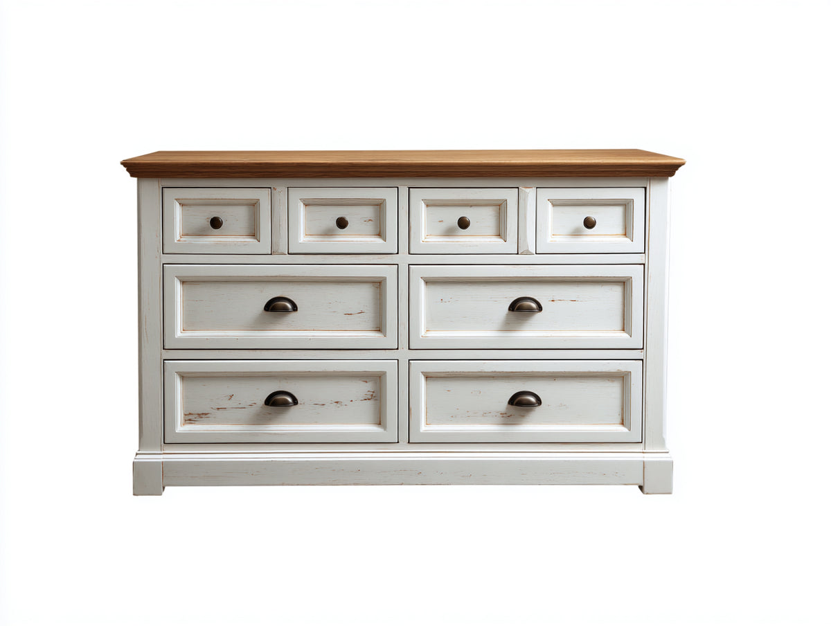 Commode - Bois-Métal - 140 x 45 x 85 cm - Blanc-Bois naturel - Style campagne