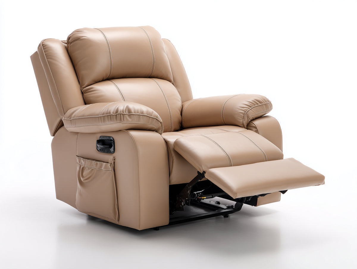 Fauteuil relax - Similicuir - 99 x 93 x 105 cm - Beige sable - Style contemporain