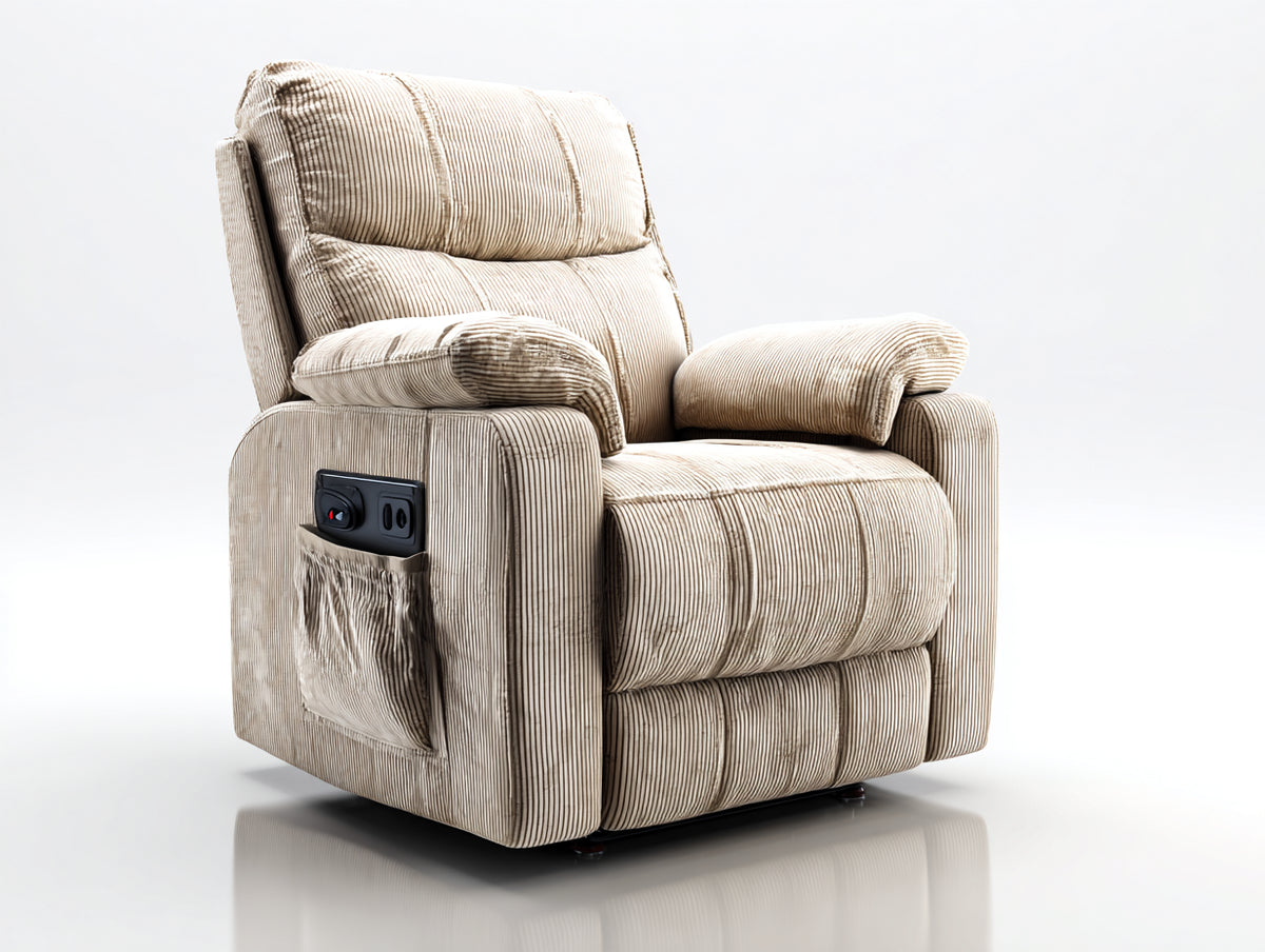 Fauteuil relax - Velours côtelé - 97 x 93 x 104 cm - Beige - Style contemporain