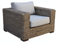 Fauteuil de jardin-Rotin tressé-Tissu-94x90x82 cm-Brun grisé-Écru-Style rustique contemporain