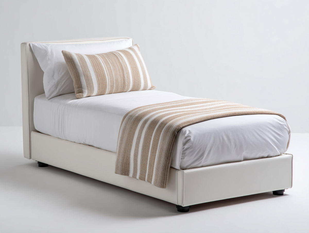Lit simple - Similicuir-Bois - 205 x 105 x 95 cm - Blanc - Style minimaliste