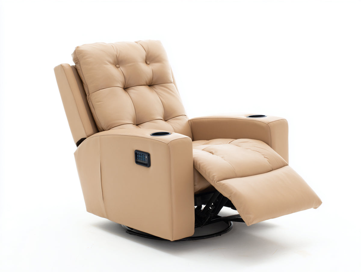 Fauteuil relax - Similicuir - 100 x 95 x 106 cm - Beige clair - Style moderne