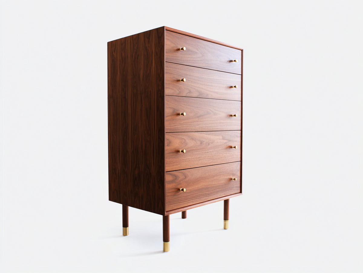 Commode - Bois-Métal - 85 x 45 x 140 cm - Marron noyer-Or - Style moderne du milieu du siècle