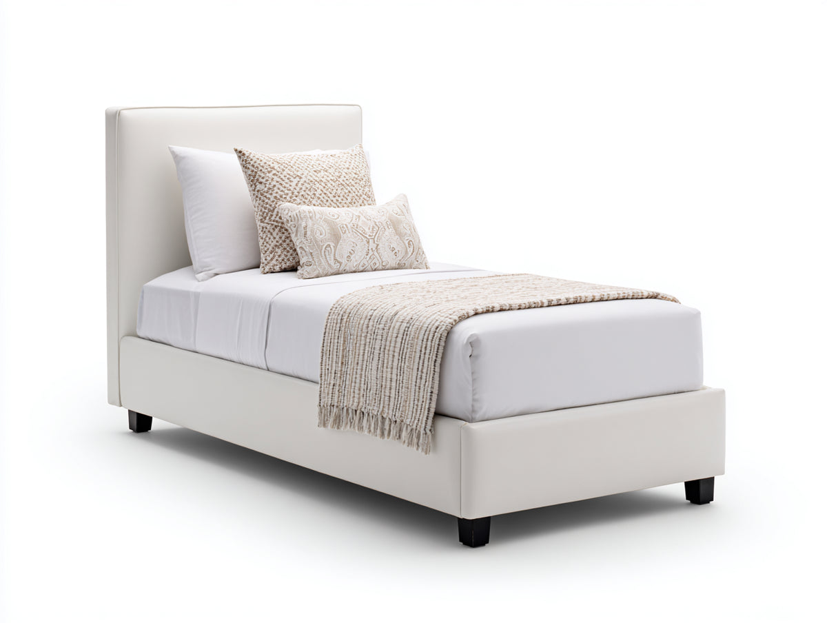 Lit simple - Similicuir-Bois - 208 x 109 x 103 cm - Blanc cassé - Style moderne
